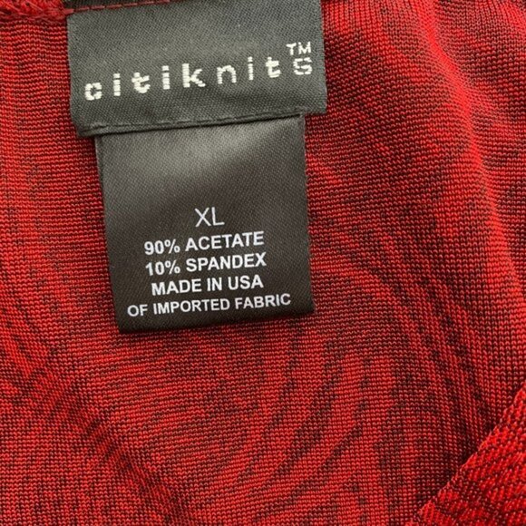 Citiknits XL Red Abstract  Print Crew Neck Diagonal Hem 3/4 Sleeve Top - Picture 6 of 6